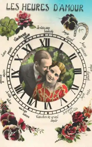 Postcard cpa amoreux romantic couple love idyll les heures d'Amour