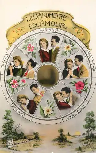 Postcard cpa amoreux romantic couple love idyll le barometre del'amour