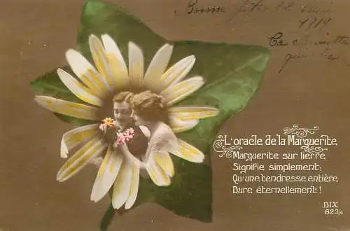 Postcard cpa amoreux romantic couple love idyll l'oracle de la Marguerite 1919