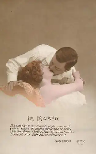 Postcard cpa amoreux romantic couple love idyll beauty coiffure le baiser