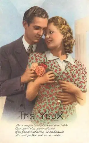Postcard cpa amoreux romantic couple love idyll beauty coiffure tes yeux