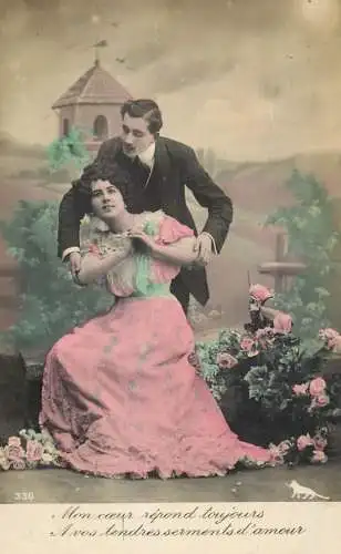 Postcard cpa amoreux romantic couple love idyll coiffure elegance