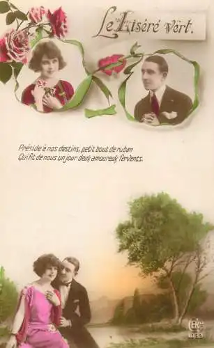 Postcard cpa amoreux romantic couple love idyll elegance Le Lisere vert