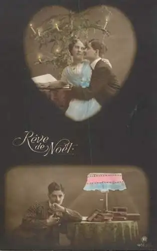 Postcard cpa amoreux romantic couple love idyll elegance Reve de Noel elegance