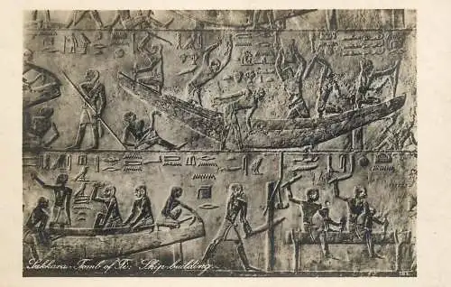 Postcard Egypt Sakhara tomb of Ti ship building
