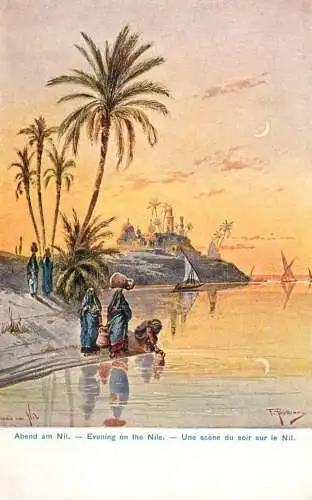 Postcard Egypt Abend am Nil water carriers