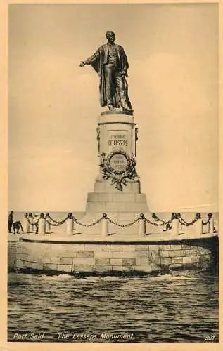 Postcard Egypt Port Said the Lesseps monument