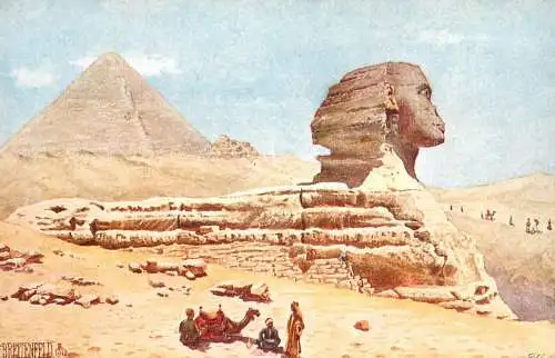 Postcard Egypt Cairo the Pyramids of Guizeh and Sphinx