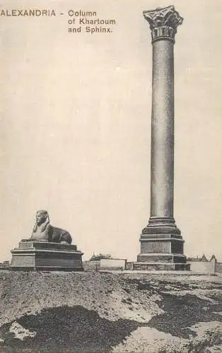 Postcard Egypt Alexandria column of Khartoum and Sphinx