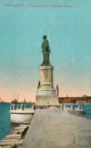 Postcard Egypt Port Said Ferdinand de Lesseps statue