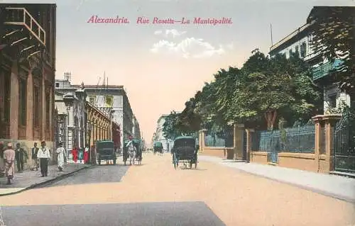 Postcard Egypt Alexandria rue Rosette la municipalite