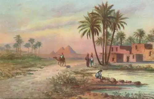 Postcard Egypt Cairo the Pyramids of Guizeh and Sphinx
