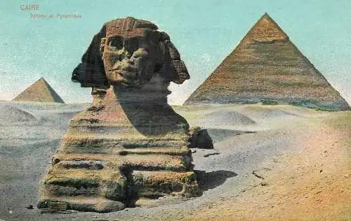 Postcard Egypt Cairo the Pyramids of Guizeh and Sphinx