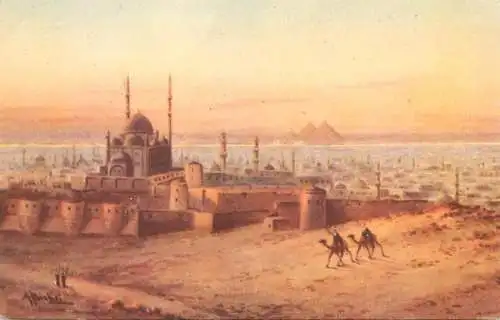 Postcard Egypt Cairo Mokattam hills Mohammed Ali mosque