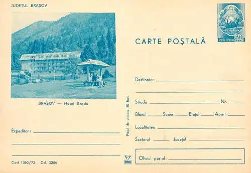 Romania postal stationery postcard Brasov hotel Bradu