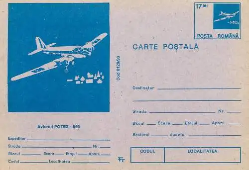 Potez 560 plane Romania postal stationery postcard