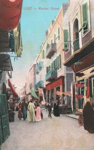 Postcard Egypt Suez market street