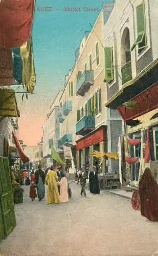 Postcard Egypt Suez Market Street