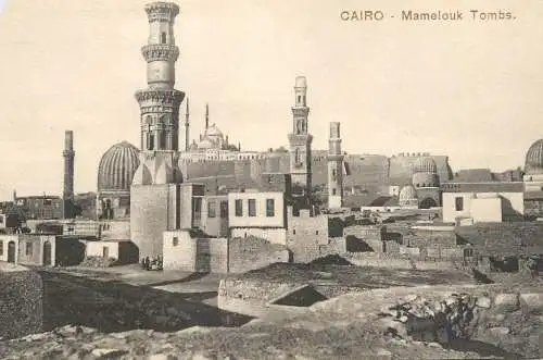 Postcard Egypt Cairo Mamelouk tombs mosque minaret
