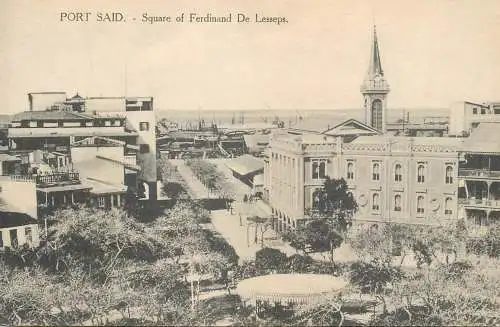 Postcard Egypt Port Said square of Ferdinand de Lesseps