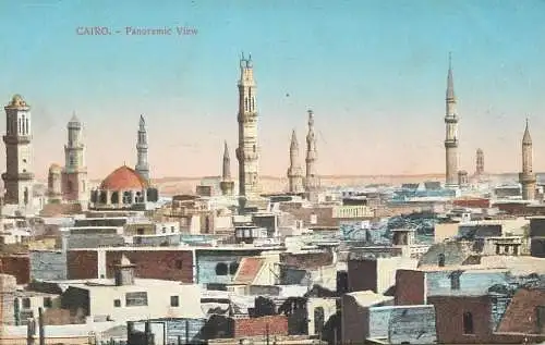 Postcard Egypt Cairo panoramic view minaret and mosques