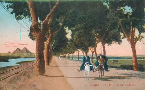 Postcard Egypt Cairo the road to the pyramids