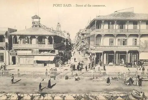 Postcard Egypt Port Said street of the commerce