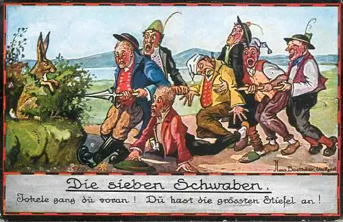 AK Hans Boettcher, Stuttgart - Die sieben Schwaben