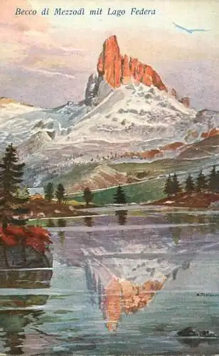 Becco di Mezzodi mit Lago Federa M. Treiber Kunstler-AK