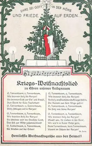 AK Kriegs Weihnachtslied Feldpostkarte gruss aus der Heimat