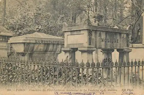 France Paris cimitiere du Pere-Lachaise tombeaux de la Fontaine et de Moliere