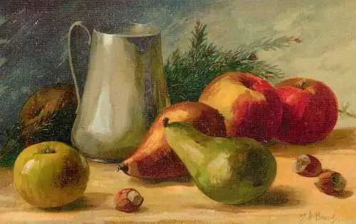 Still life with fruits vintage fine art postcard