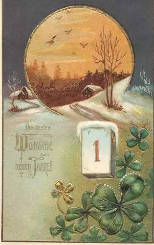 Neuen Jahre Gluck embossed luck shamrock 1910