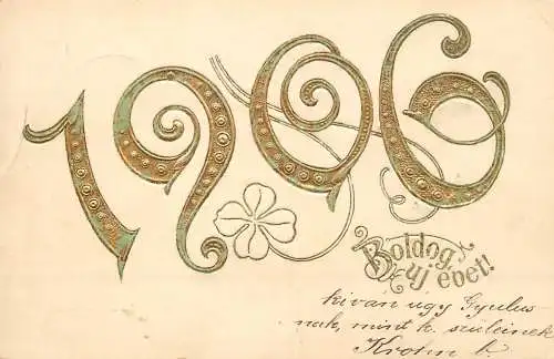 Year date 1906 greetings postcard Hungary