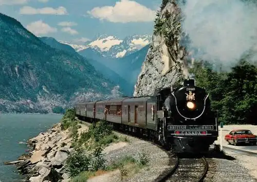 Canada postcard Steam train Royal Hudson along Howe sound Iron Horse