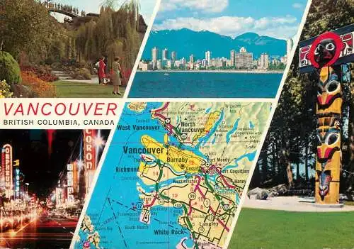 Canada postcard Vancouver map and scenes