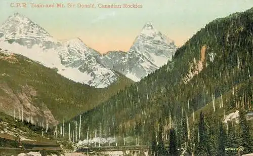 Canada postcard CPR Train and Mt Sir Donaln Canadian Rockies