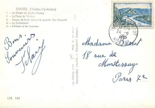 France postcard Tarbes Hautes Pyrénées 1955