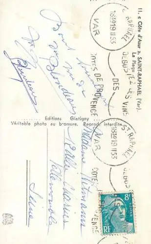 France postcard Var Saint-Raphaël la plage 1953