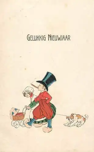 Dutch drawn couple comic caricature New Year greetings postcard 1920