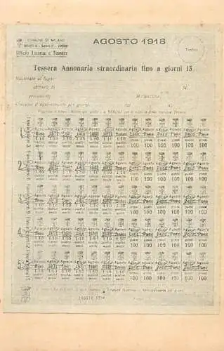 Newspaper scrap Agosto 1918 tessera annonaria straordinaria fino a giorni 15