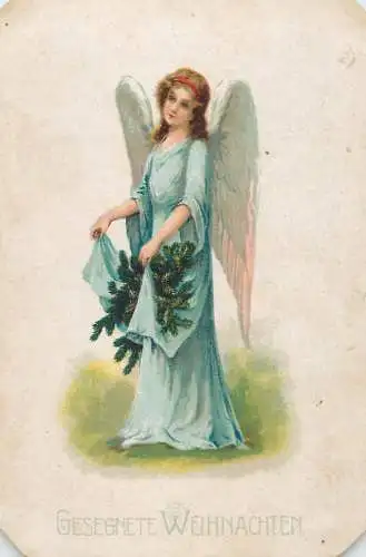 Drawn angel Christmas greetings (damaged postcard)
