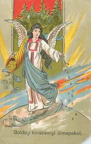 Angel Christmas greetings Hungary (damaged postcard)