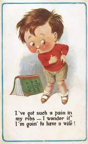 British comic boy caricature ribs pain humour