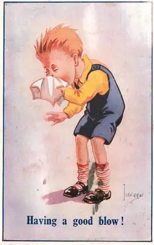 Artist comic boy caricature having a good blow