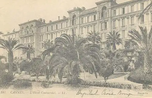 Cannes carte d`autrefois Hotel Continental