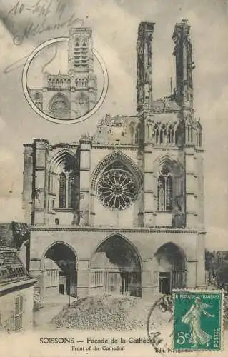 France postcard Aisne Soissons cathedral