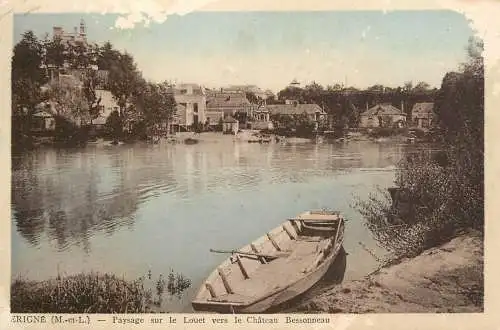 France postcard Périgné paysage sur le Louet vers le Chateau Bessonneau