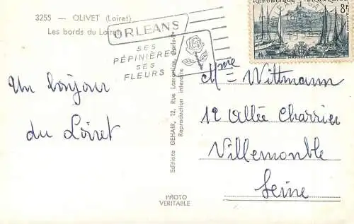 France postcard Olivet les bords du Loiret 1956