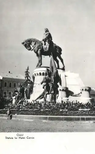 Postcard Romania Cluj-Napoca statuia lui Matei Corvin